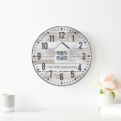 Rustic Chippy Planks Custom Family Name Farmhouse Große Wanduhr (Zuhause)