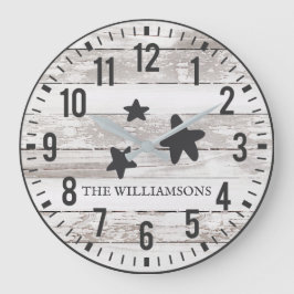 Rustic Chippy Planks Custom Family Name Stars Große Wanduhr