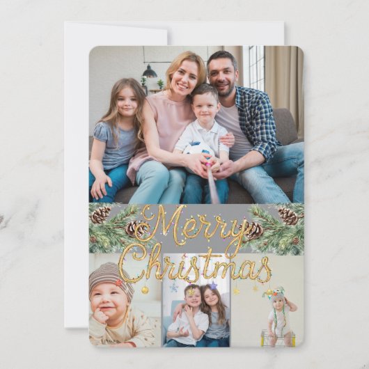 Rustic Christmas 4 Photo Feiertagskarte (Vorderseite)