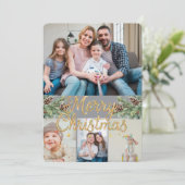 Rustic Christmas 4 Photo Feiertagskarte (Stehend Vorderseite)