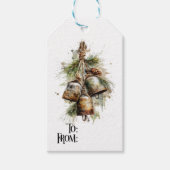 Rustic Christmas Bell Pine Gift Tag Geschenkanhänger (Vorderseite)