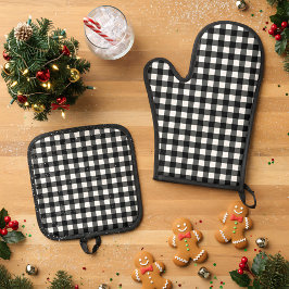 Rustic Christmas Black & White Buffalo Plaid Ofenhandschuh & Topflappen-Set