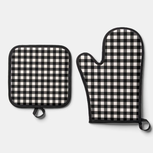 Rustic Christmas Black & White Buffalo Plaid Ofenhandschuh & Topflappen-Set (Vorderseite)