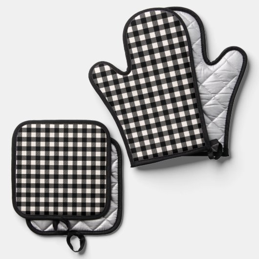 Rustic Christmas Black & White Buffalo Plaid Ofenhandschuh & Topflappen-Set (Vorderseite/Rückseite)