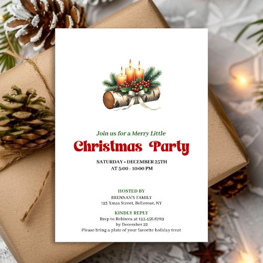 Rustic Christmas Candles Berries Invite Editable Einladung