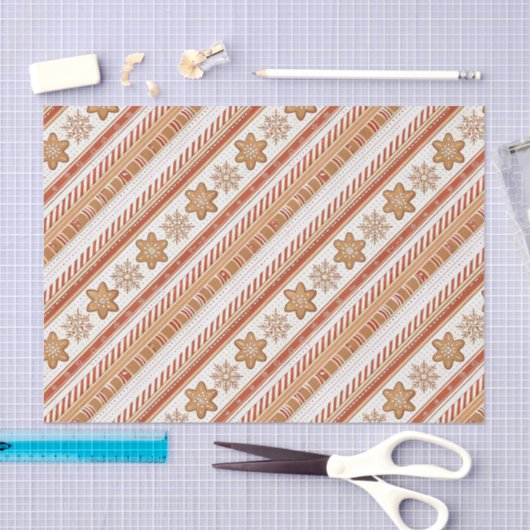 Rustic Christmas Candy Cane & Gingerbread Pattern Seidenpapier (Handwerk)