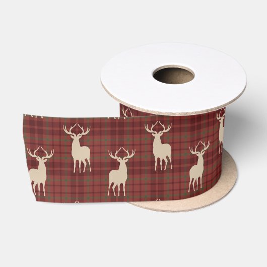 Rustic Christmas Deer Pattern Red Satin Ribbon Satinband (Spule)