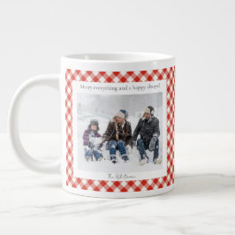 Rustic Christmas Gift 2 Photo Trendy Red Plaid  Jumbo-Tasse