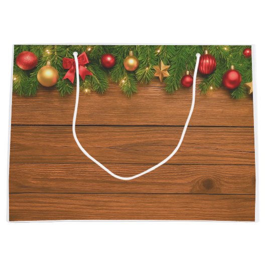 Rustic Christmas Gift Bag – Customizable Holiday Große Geschenktüte (Vorderseite)