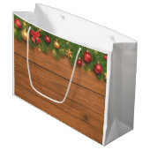 Rustic Christmas Gift Bag – Customizable Holiday Große Geschenktüte (Vorderseite Schrägansicht)