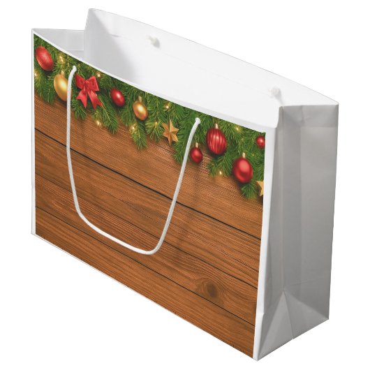 Rustic Christmas Gift Bag – Customizable Holiday Große Geschenktüte (Vorderseite Schrägansicht)