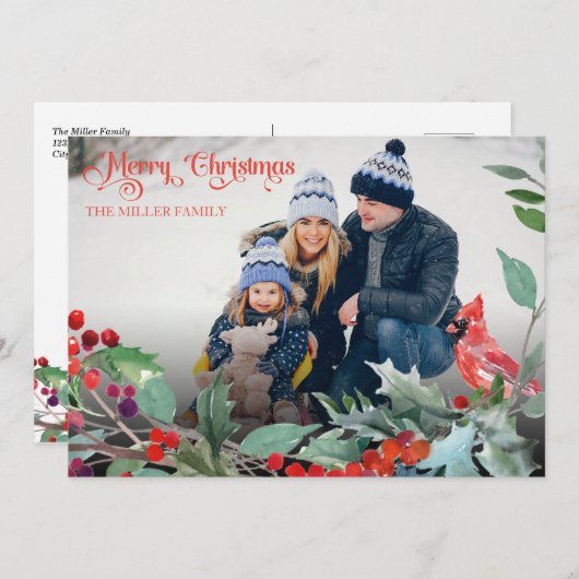 Rustic Christmas Holiday Poto postcard Einladung (Vorne/Hinten)
