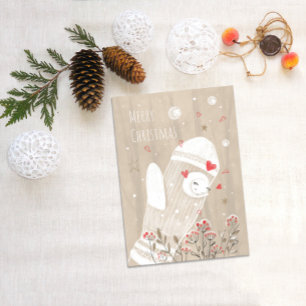 Rustic Christmas Mitten Snow Kitten Modern Drawing