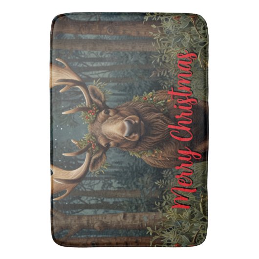 Rustic Christmas moose deer boho woodland forest Badematte (Vorderseite Vertikal)