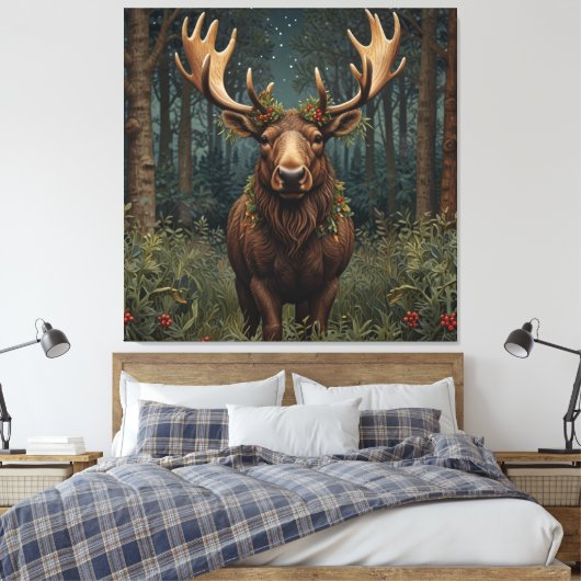 Rustic Christmas moose deer boho woodland forest Leinwanddruck (Insitu (Schlafzimmer))