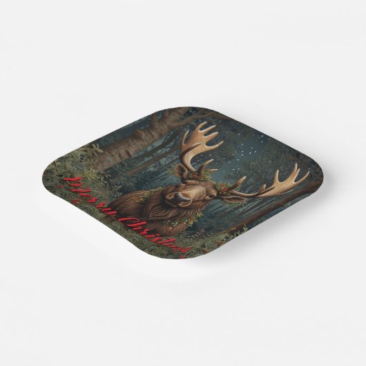 Rustic Christmas moose deer boho woodland forest Pappteller (Gewinkelt)