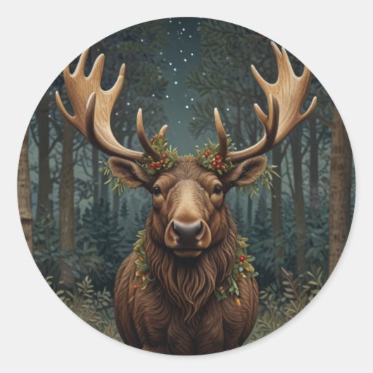Rustic Christmas moose deer boho woodland forest  Runder Aufkleber (Vorderseite)