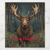 Rustic Christmas moose deer boho woodland forest Weinetikett (Einzelnes Label)