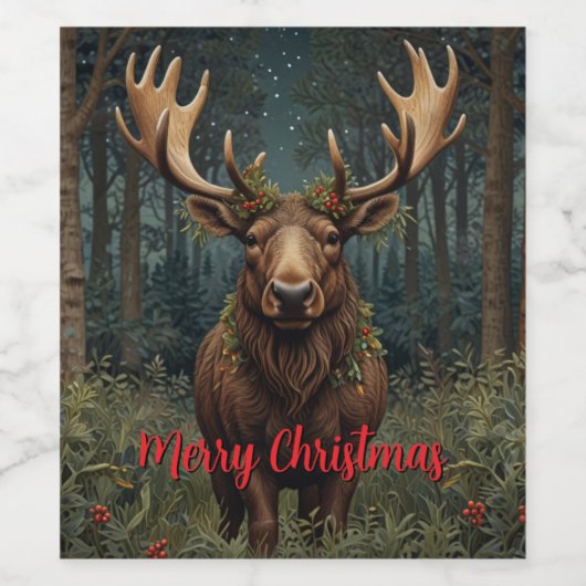 Rustic Christmas moose deer boho woodland forest  Weinetikett (Einzelnes Label)