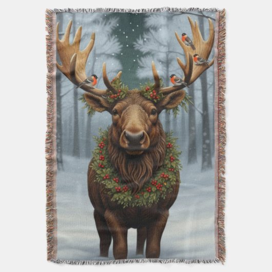 Rustic Christmas moose winter woodland forest Decke (Vorderseite Vertikal)