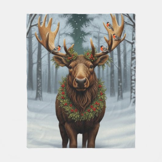 Rustic Christmas moose winter woodland forest Fleecedecke (Vorderseite)