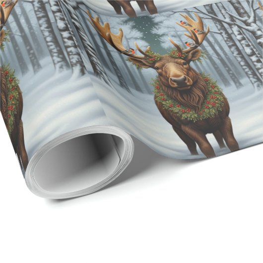 Rustic Christmas moose winter woodland forest Geschenkpapier (Rolleneckpunkt)