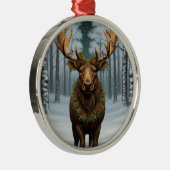 Rustic Christmas moose winter woodland forest  Ornament Aus Metall (Rechts)