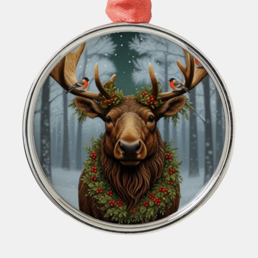 Rustic Christmas moose winter woodland forest  Ornament Aus Metall (Vorne)