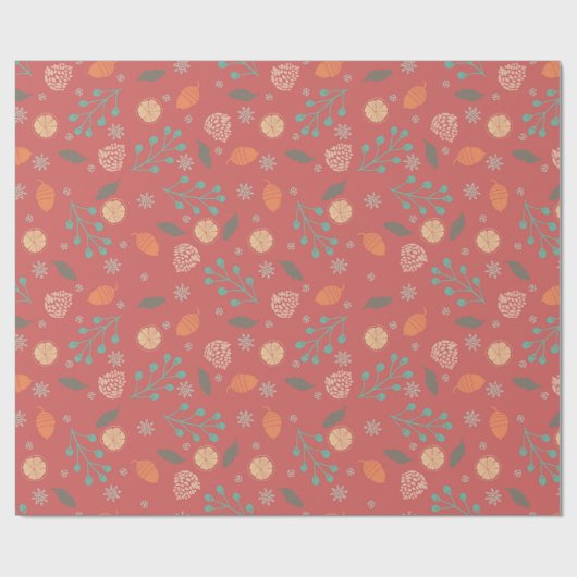 Rustic Christmas Nature Pattern Geschenkpapier (Flach)