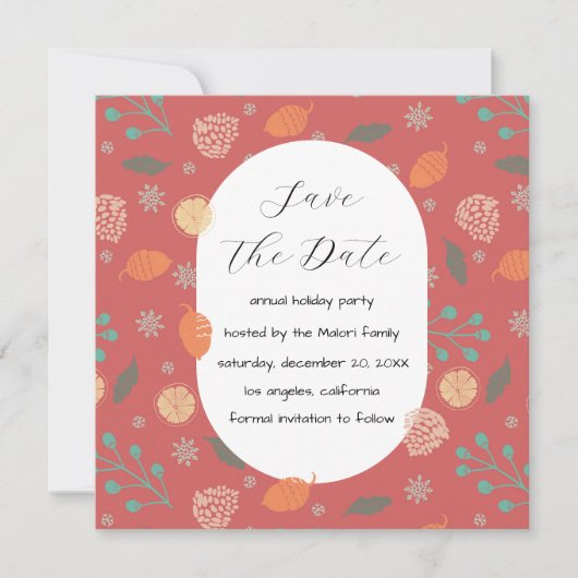 Rustic Christmas Nature Pattern Save The Date (Vorderseite)