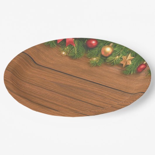 Rustic Christmas Paper Plate – Festive Holiday Pappteller (Schrägansicht)