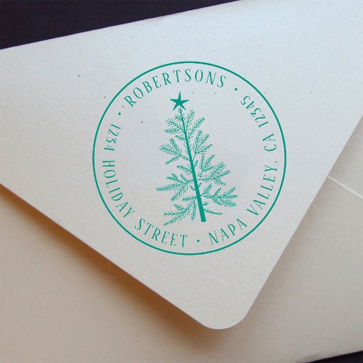 Rustic Christmas Pine Tree Return Address Permastempel