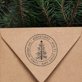 Rustic Christmas Pine Tree Return Address Round Gummistempel