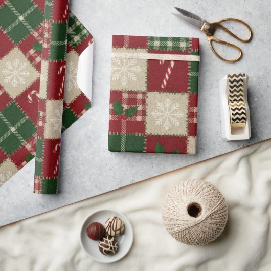 Rustic Christmas Quilt Plaid Geschenkpapier (Basteln)