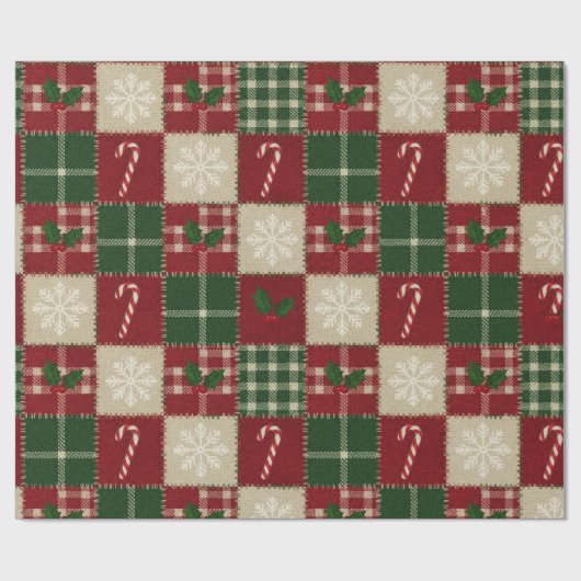 Rustic Christmas Quilt Plaid Geschenkpapier (Flach)