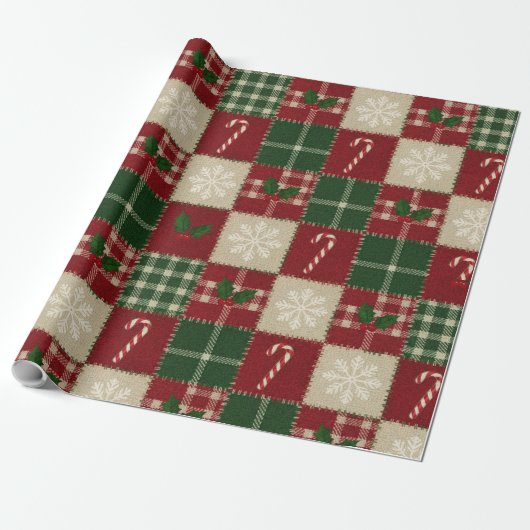 Rustic Christmas Quilt Plaid Geschenkpapier (Ungerollt)