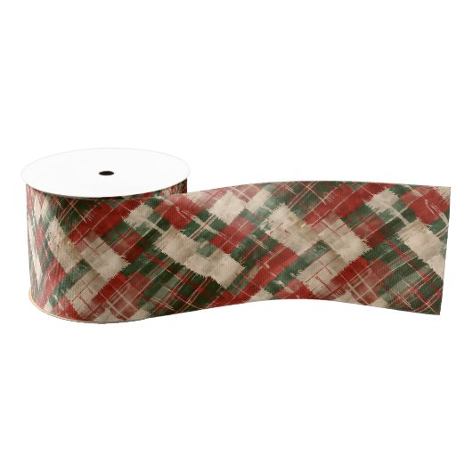 Rustic Christmas Red Green and Cream Tartan Ripsband (Spule)