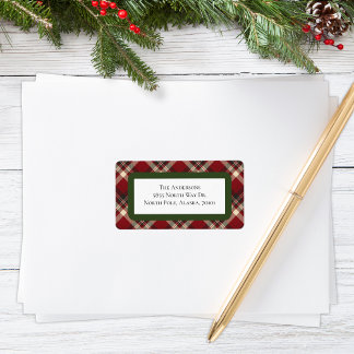 Rustic Christmas Red Green Tartan Plaid Address Adressaufkleber