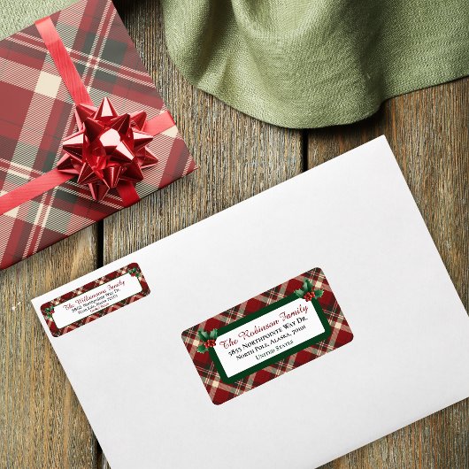 Rustic Christmas Red Green Tartan Plaid Address Adressaufkleber