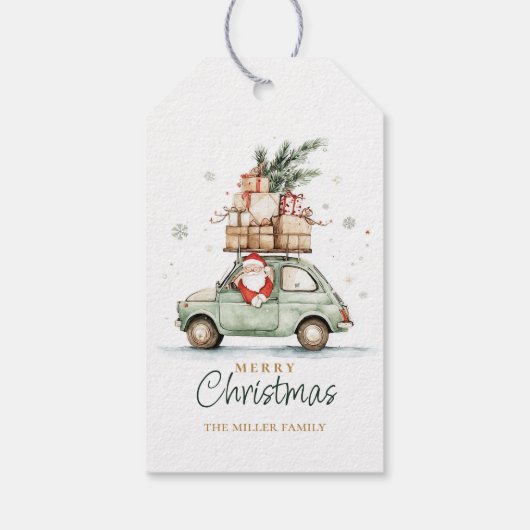 Rustic Christmas Santa Car Watercolor Geschenkanhänger (Rückseite)