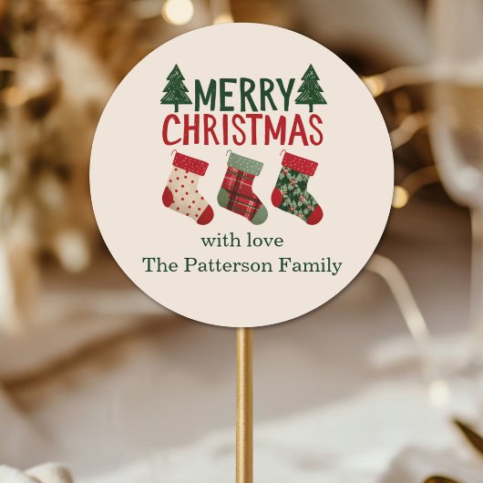 Rustic Christmas Stockings Holiday Runder Aufkleber