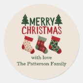 Rustic Christmas Stockings Holiday Runder Aufkleber (Vorderseite)