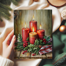 Rustic Christmas tissue paper red candles holly Seidenpapier