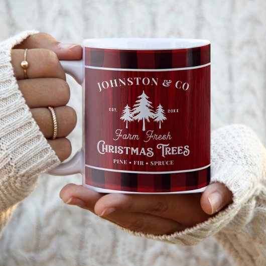 Rustic Christmas Tree Farm Custom Name Zweifarbige Tasse