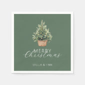 Rustic Christmas Tree In Basket Dusty Green Serviette (Vorderseite)