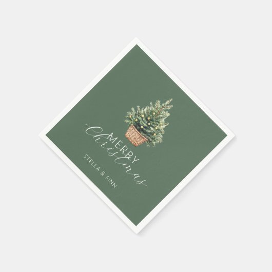Rustic Christmas Tree In Basket Dusty Green Serviette (Ecke)