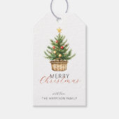 Rustic Christmas Tree In Basket Personalized Geschenkanhänger (Vorderseite)