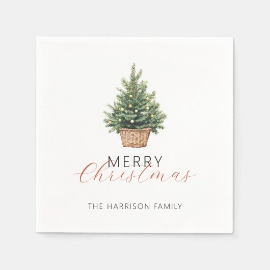 Rustic Christmas Tree In Basket Serviette (Vorderseite)