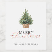 Rustic Christmas Tree In Basket Weinetikett (Einzelnes Label)