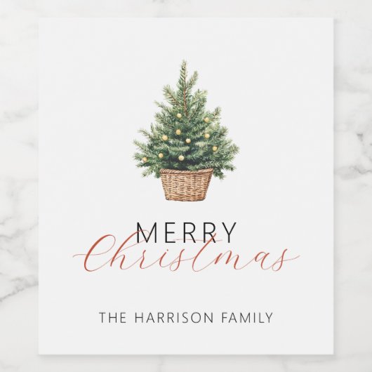 Rustic Christmas Tree In Basket Weinetikett (Einzelnes Label)